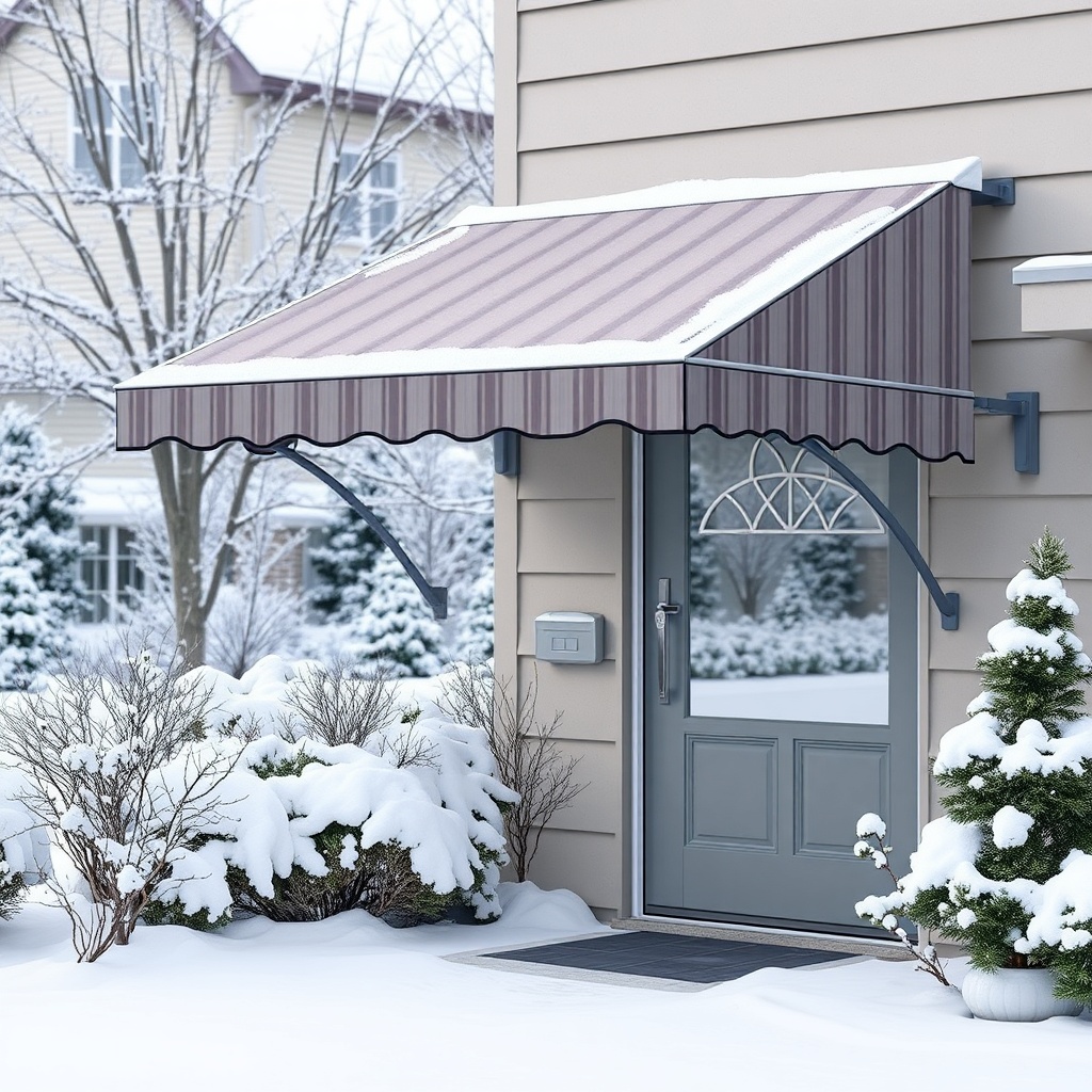 A photorealistic image of a Casanova Royale awning covered with a protective winter cover