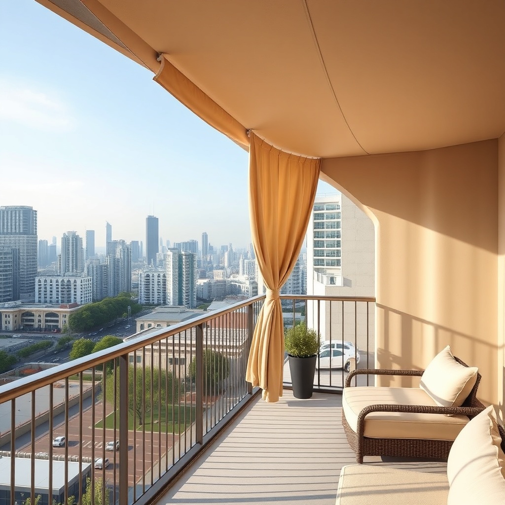 photorealistic 16:9 image of a Casanova Royale tente in beige color partially extended ove