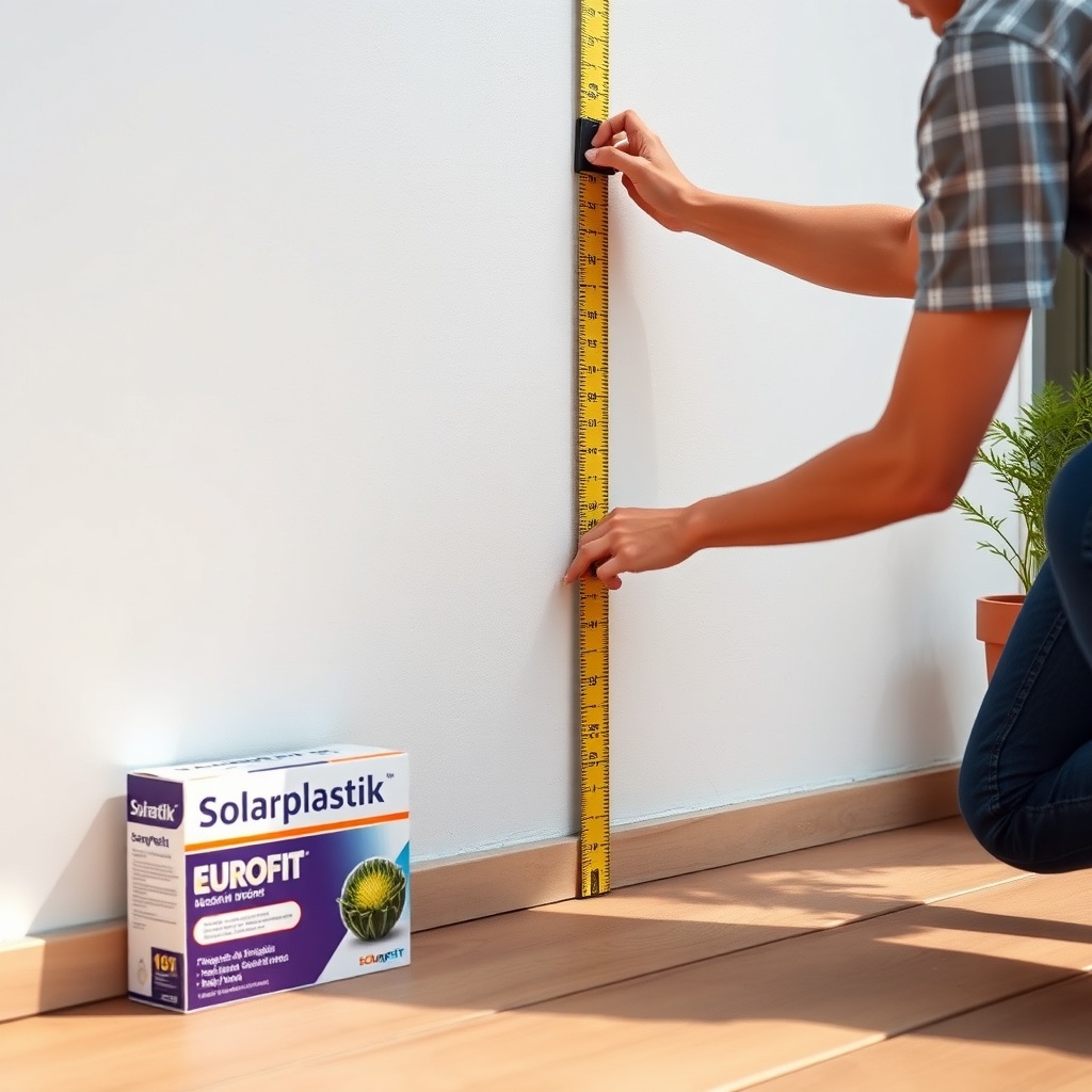 <clean photorealistic photo of a person measuring a wall with a tape measure