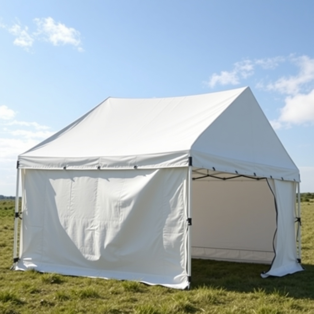 <clean photorealistic photo of a Solarplastik Eurofit tente in a windy environment