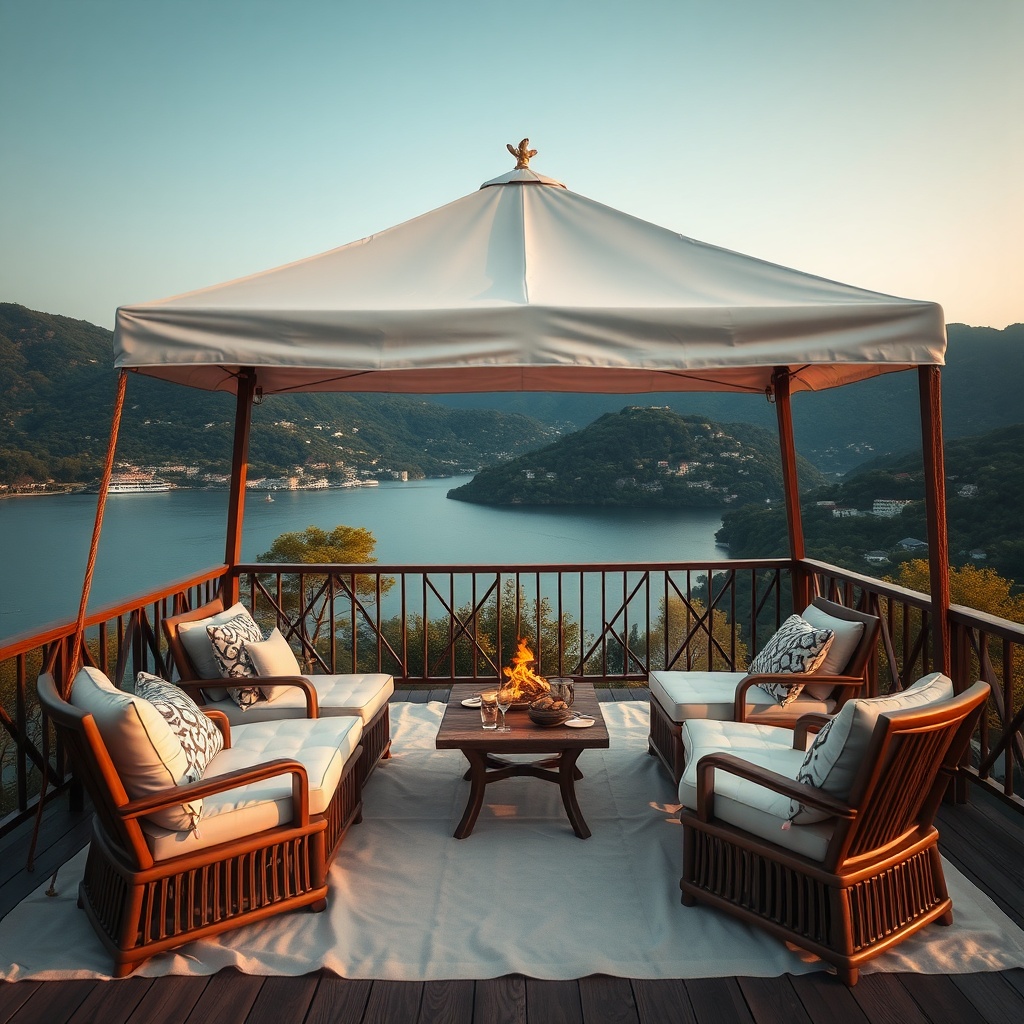 Tente Ustası Casanova Royale geniş bir terasta monte edilmiş