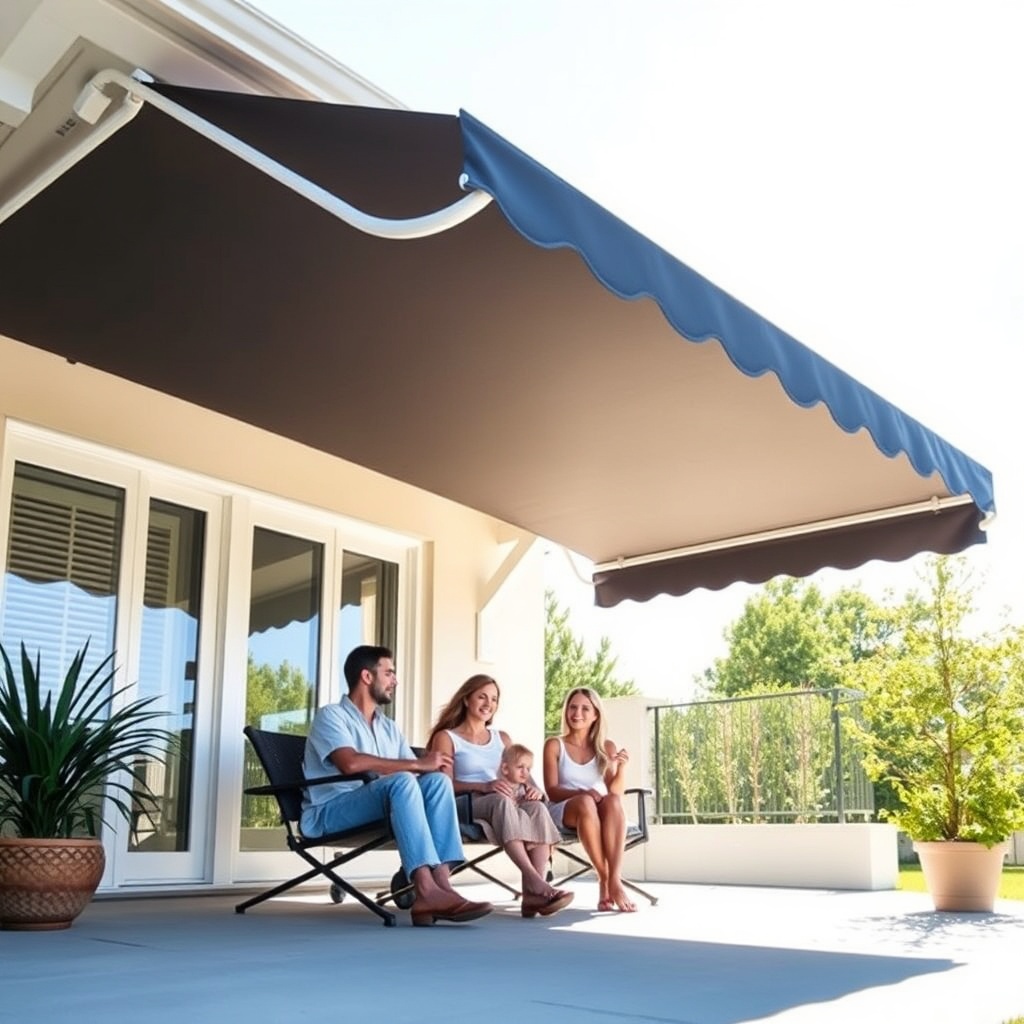 Realistic photo of a modern Casanova Royale awning in use on a patio